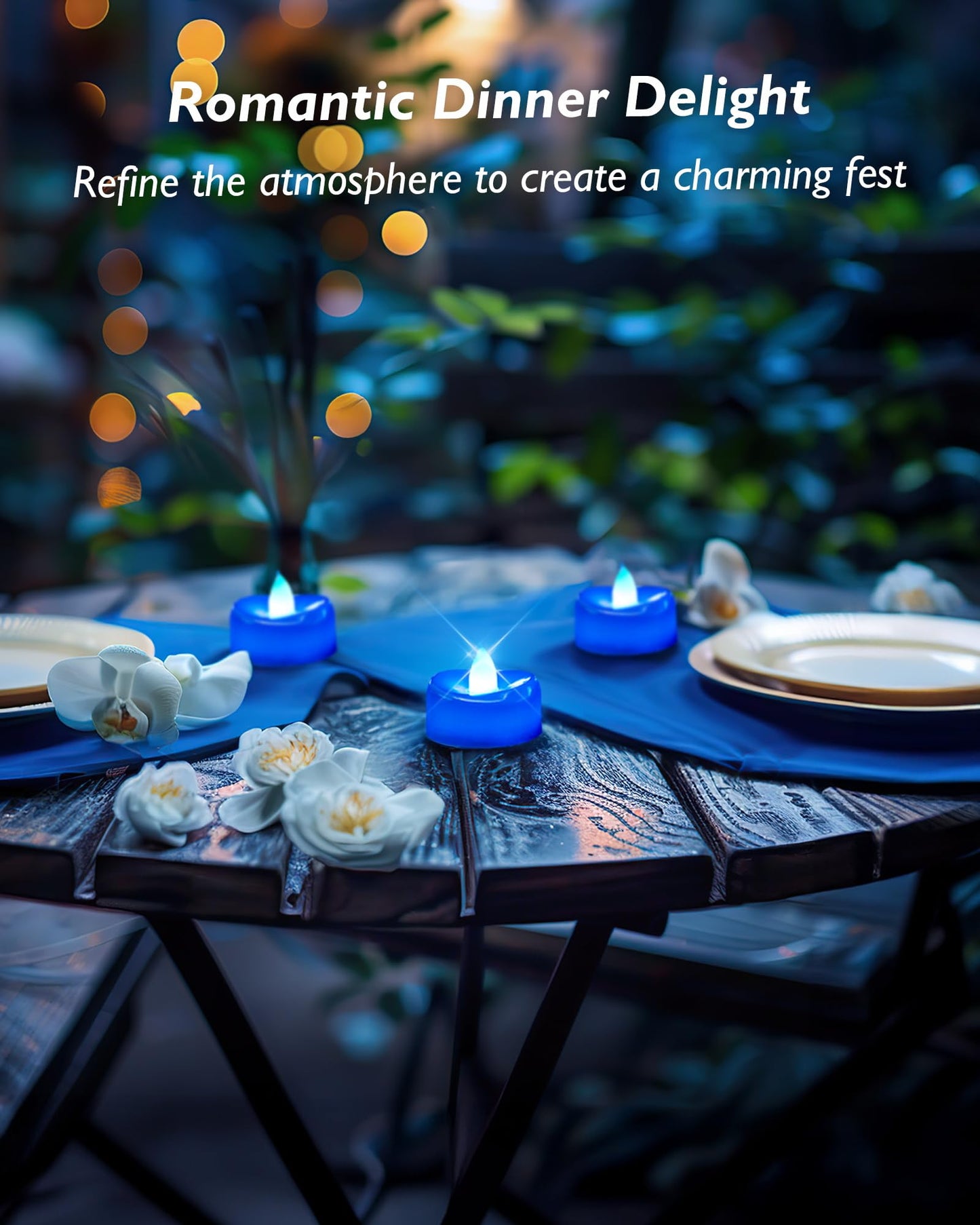 merrynights Flameless Candles, 12 Pack Tea Lights Candle Battery Operated, LED Tealight Votives, Realistic Tea Lights for Halloween Christmas Party Decor -D 1.5” x H 1.25” -Blue Light