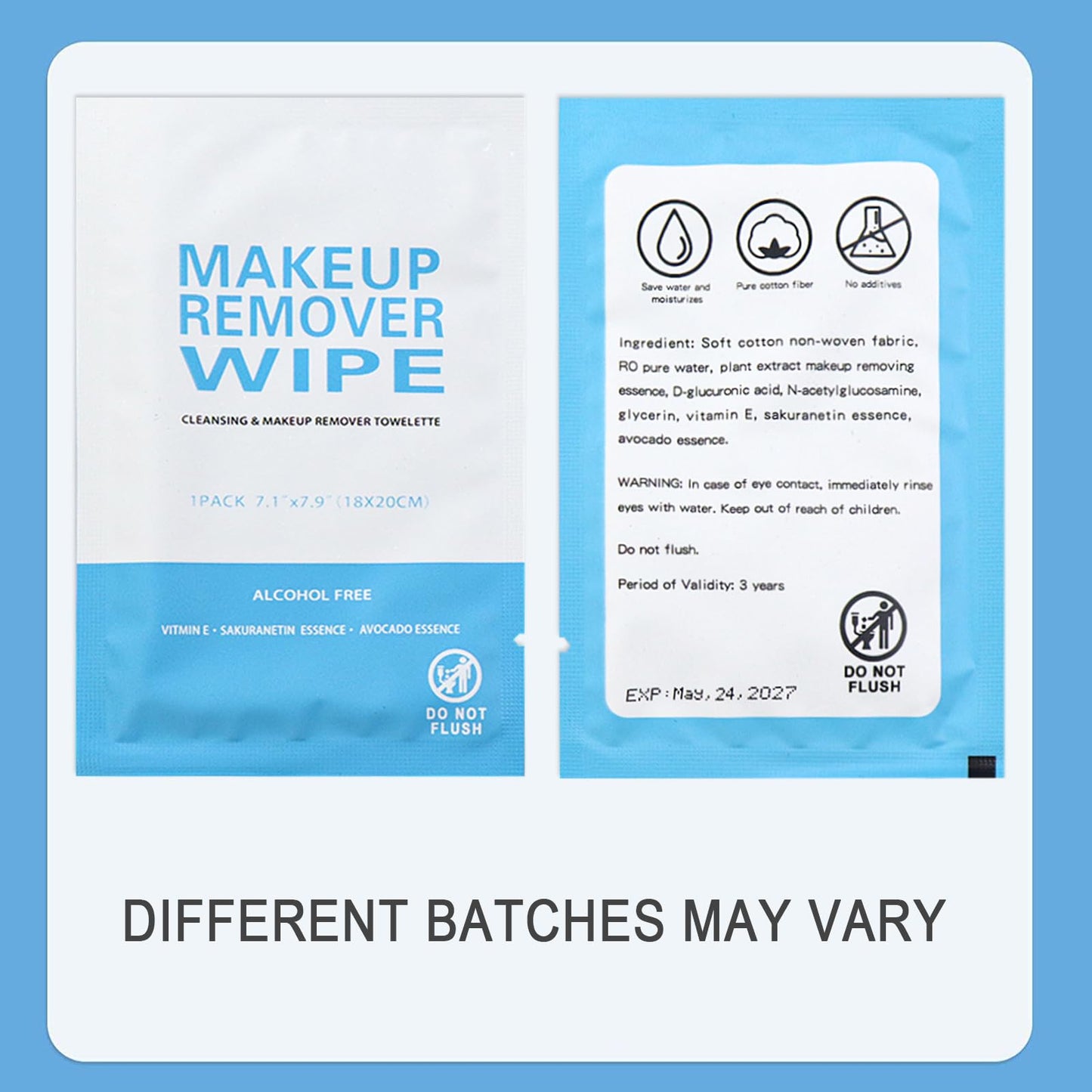 50 Pack Individual Makeup Remover Wipes, Individually Wrapped Face Cleansing Wipes, Travel Makeup Remover Cloth for Travel, Hote