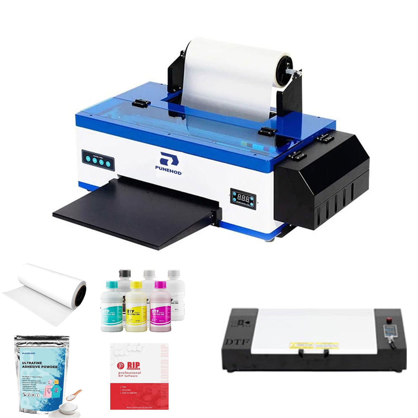 Punehod A3 Dtf Printer, R1390 Direct To Film Machine, White Ink Circulation System, Roller And Sheets Feeder, Compatible With Mu
