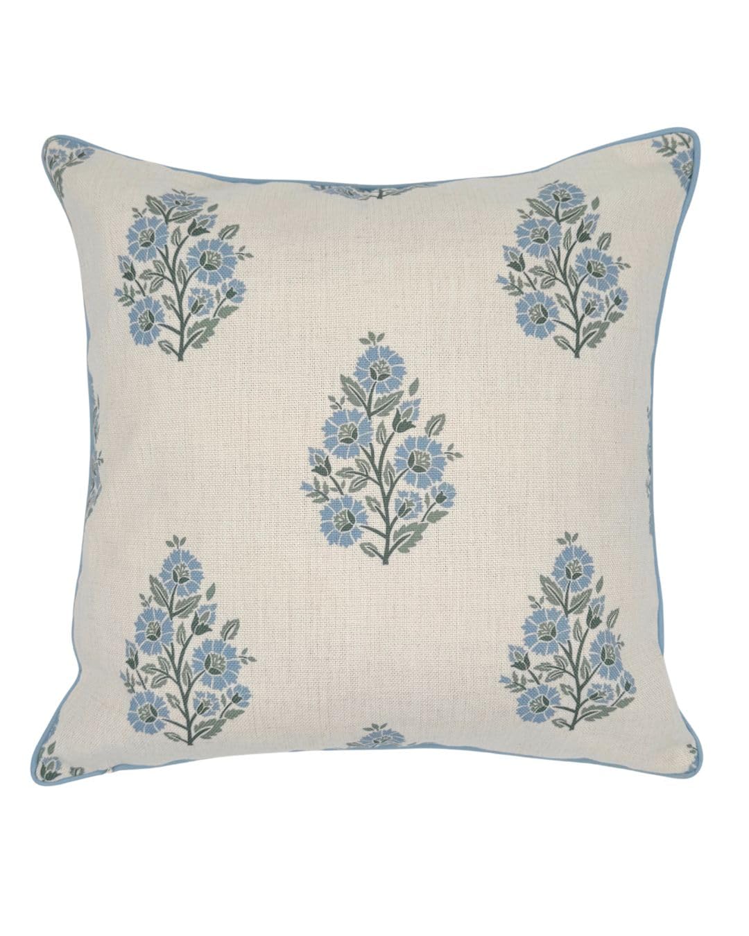 Jillien Harbor “The Camille” Floral Block Print Pillow Cover – Soft Blue and Off-White Decorative Throw Pillow Cover – Grandmillennial Home Decor, 20" x 20"