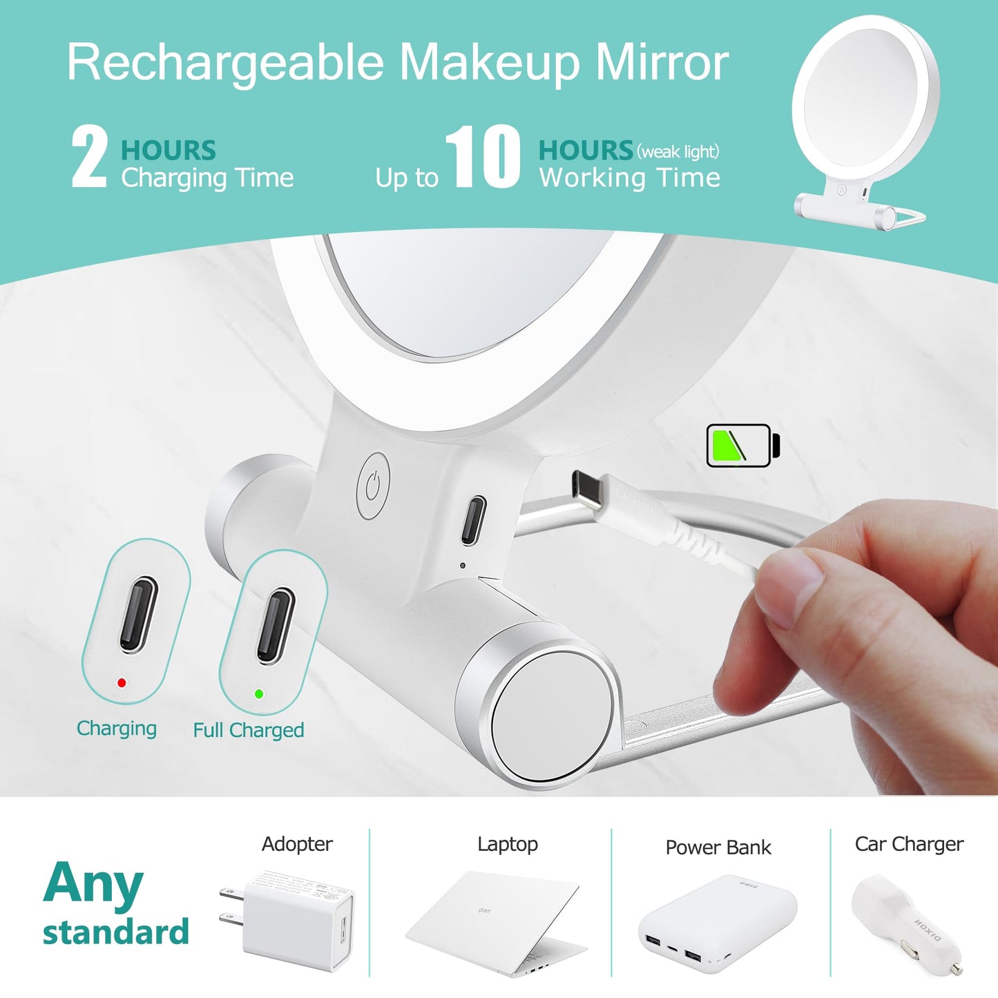 B Beauty Planet Magnifying Mirror with Light 30X/1X,Double Sided Tabletop Mirror with Adjustable Folding Handle,Cosmetic Mirror