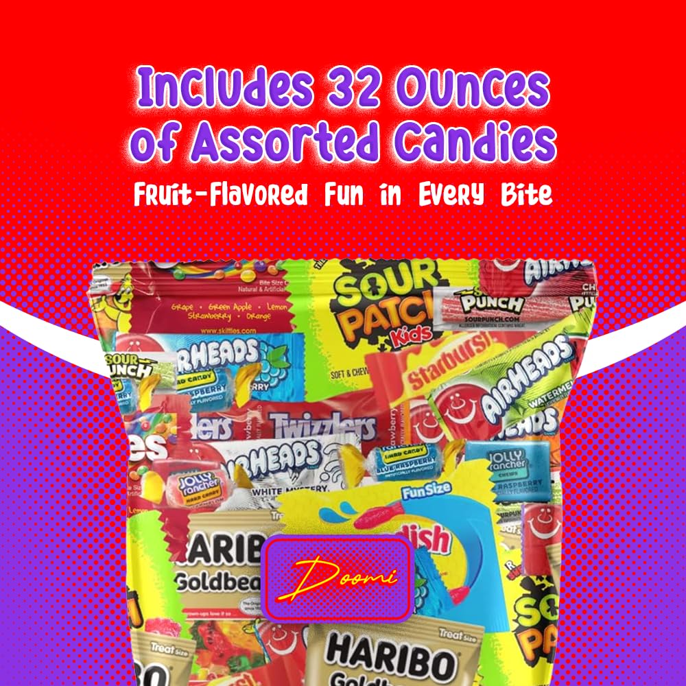 Bulk Assorted Fruit Candy - Starburst, Skittles, Fish, Air Heads, Jolly Rancher, Sour Punch, Gold-Bears Gummi Bears & Twizzlers, Candy's, Pops, Dots, (32 Oz Variety Pack) (Candies may vary)