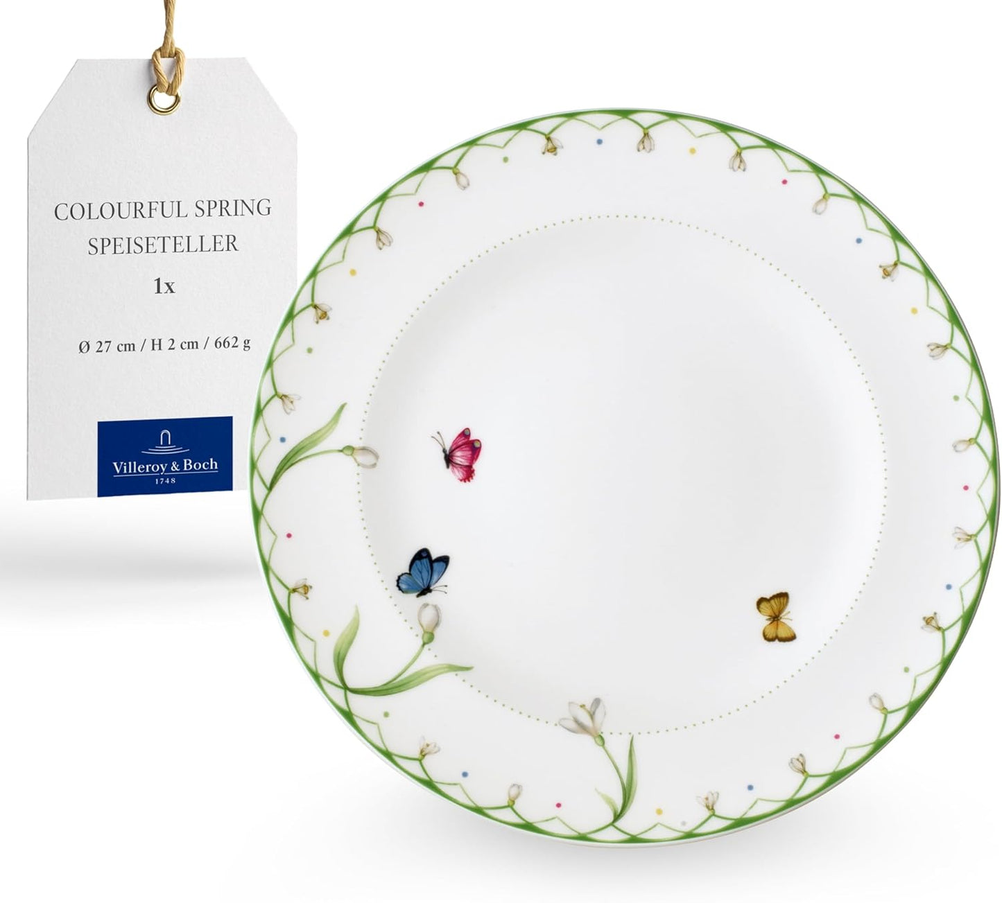 Villeroy & Boch Colorful Spring Dinner Plate, 10.5 in, Premium Porcelain, White/Colored