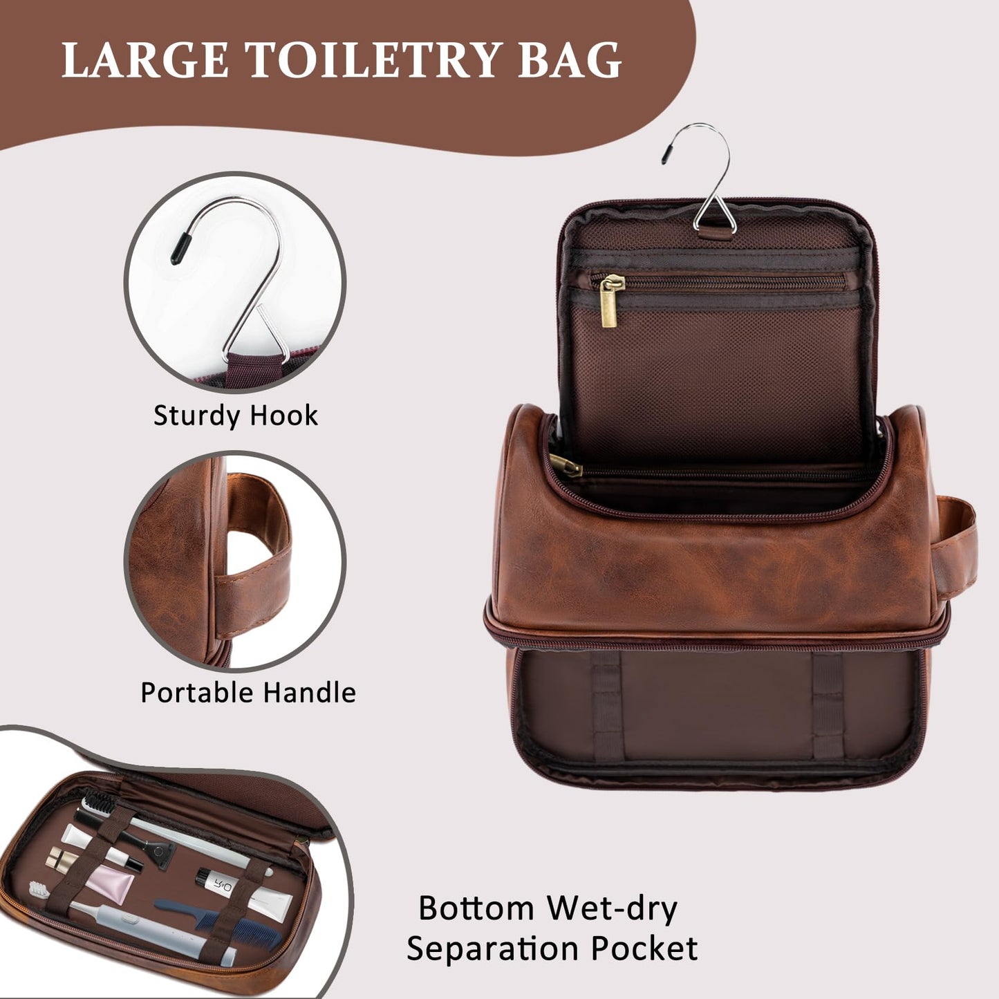 Aganmi Personalized Husband Birthday Gift from Wife Travel Toiletry Bag for Men Him, Cool Valentines Thanksgiving Christmas Anniversary Birthday Gifts for Husband Boyfriend Partner, Reddish Brown C