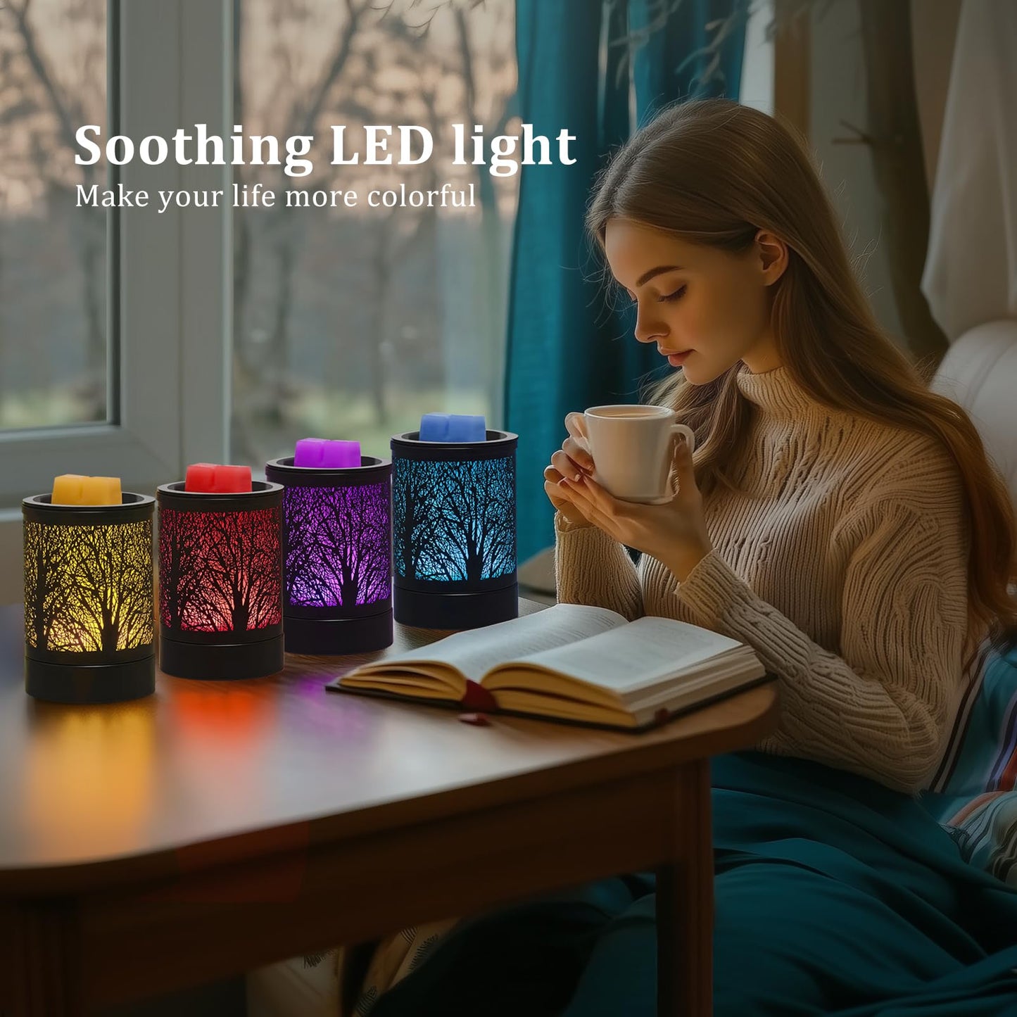 Enaroma Fragrance Wax Melts Warmer with 7 Colors LED Changing Light Classic Black Forest Design Scent Oil Candle Warmer