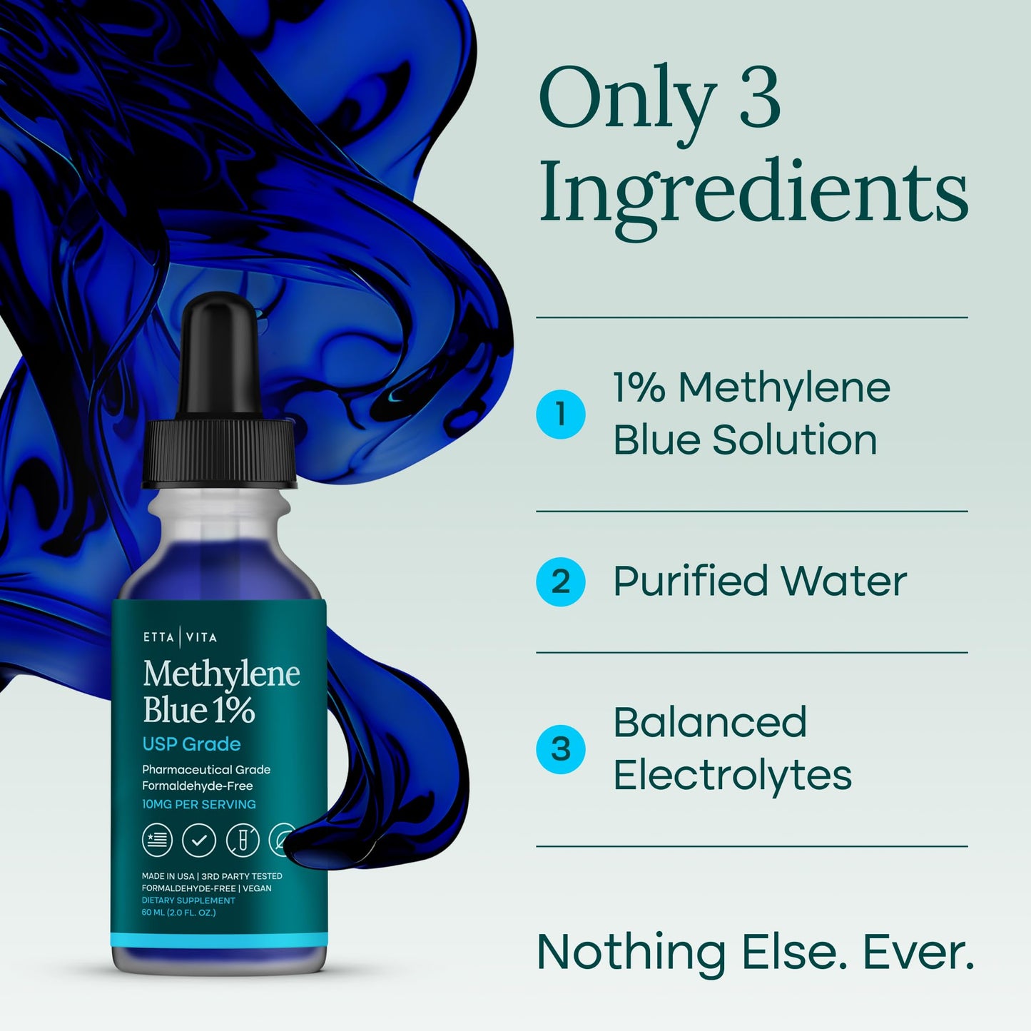 Methylene Blue Drops - USP Pharmaceutical Grade 99.99% Pure 1% Solution for Energy, Focus, Clarity, Cognition & Cellular Support - 3rd Party Tested, Formaldehyde-Free, Made in USA, 2oz Tincture