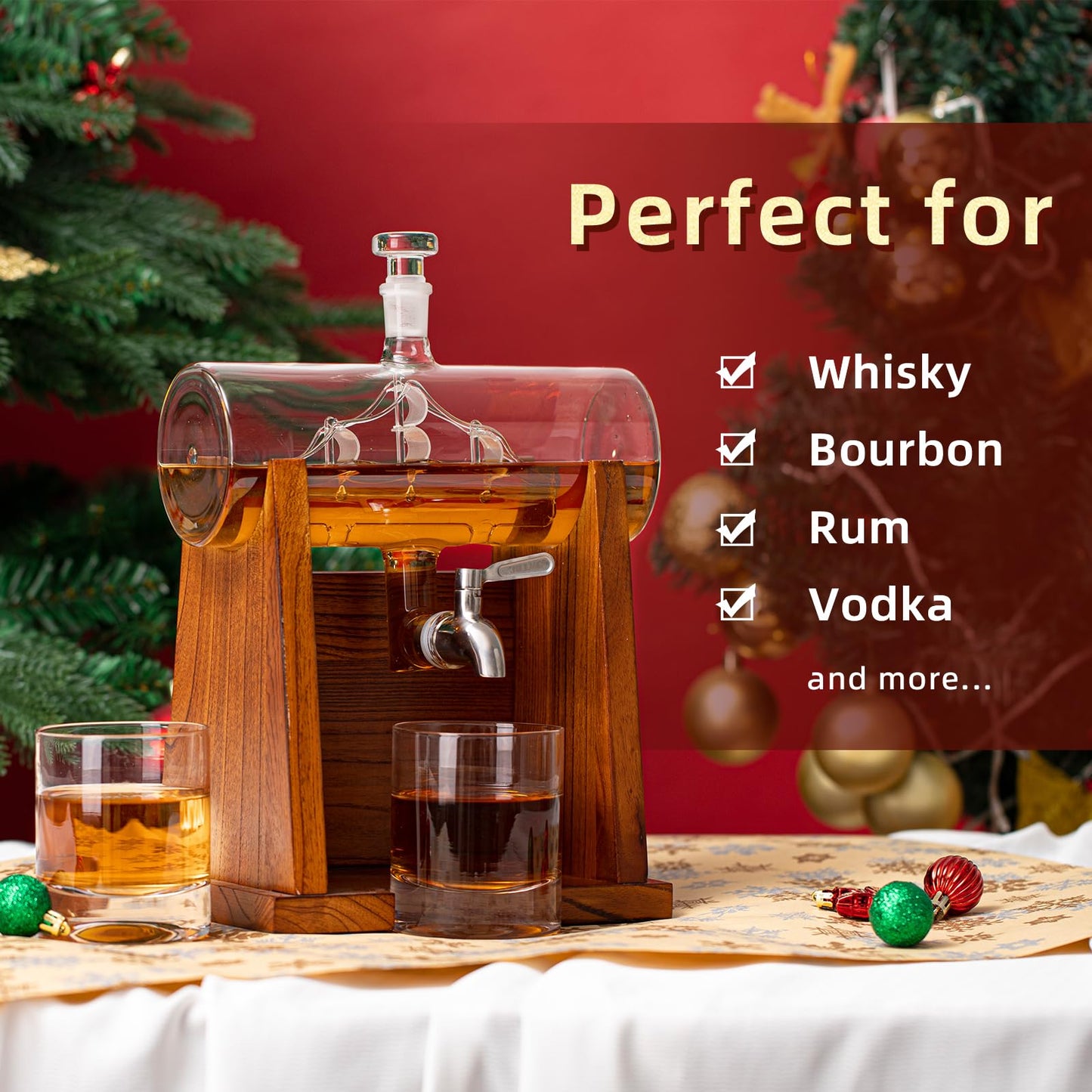 Jillmo Whiskey Decanter Sets for Men, 1250ml Decanter Set with 2 Whiskey Glasses, Ideal Bourbon Gifts for Men