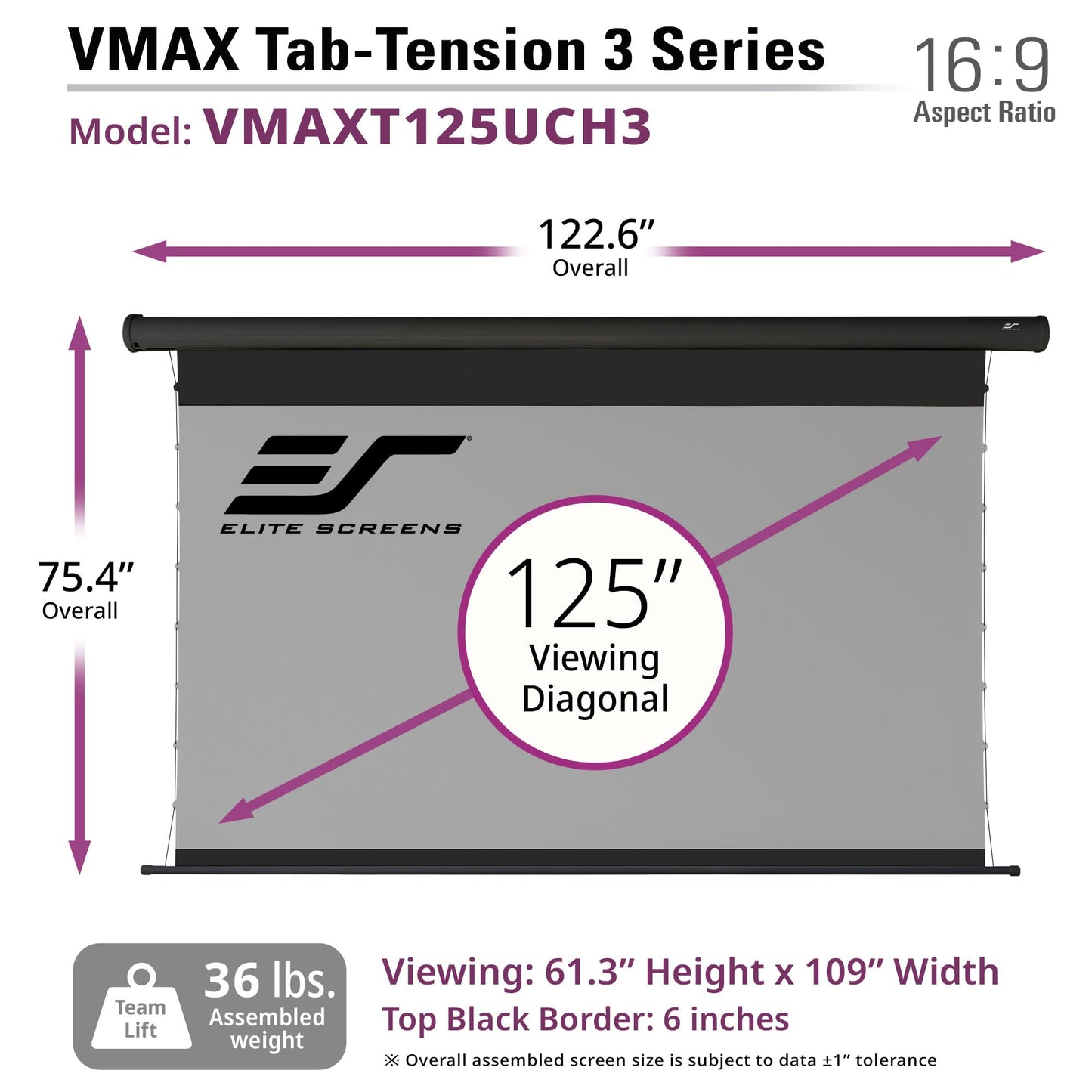 Elite Screens VMAX Tab-Tension 3 Series, 125 INCH Motorized Projector Screen, 16:9 CineGrey High Contrast Electric Drop-Down, 4K/8K HDR, IR/RF Remote, VMAXT125UCH3