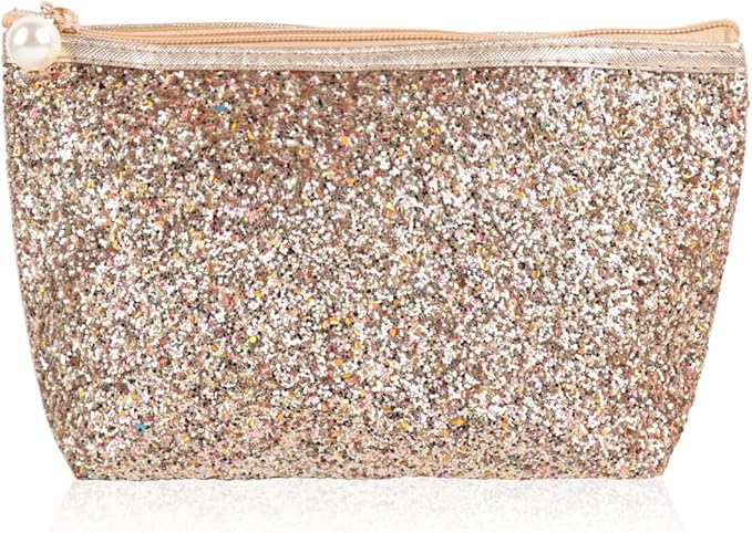 RIAH FASHION Pouch Clutch Organizer Bag - Travel Cosmetic Makeup Toiletry Jewelry Cute Sequin Purse Adjustable Strap (Glit...