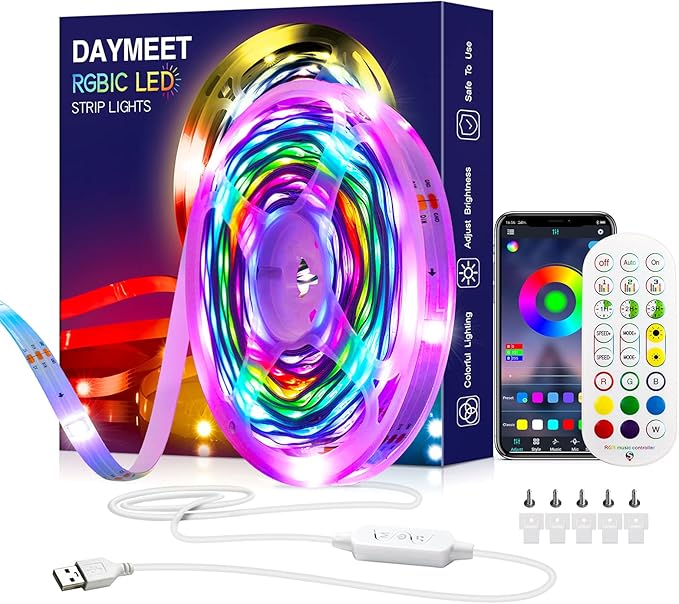 Daymeet Led Lights for Bedroom, 33ft Led Chasing Effect Dream ICRGB Light Strip, USB Smart Light Strips APP Control Music ...