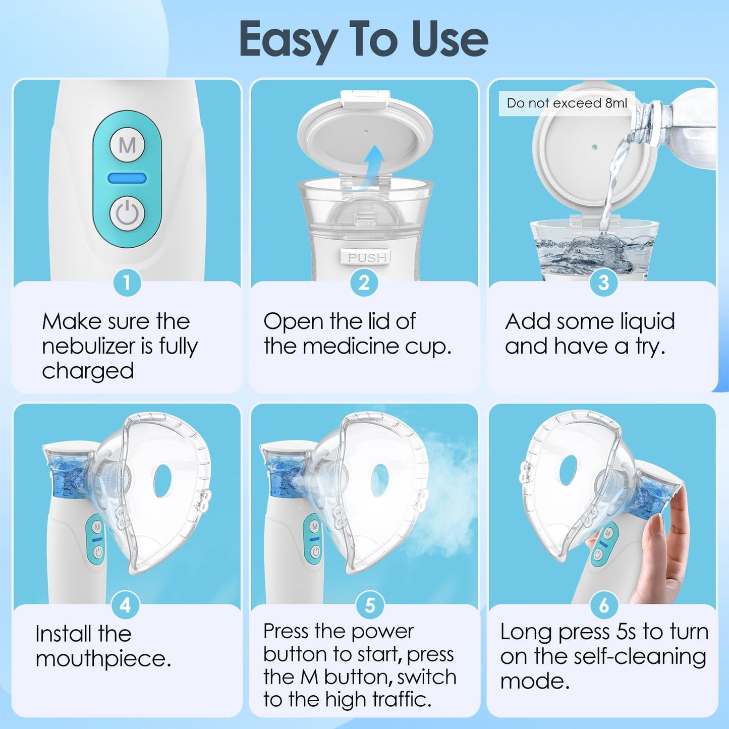 Ultrasonic Nebulizer, Model Ne-520 Portable Nebulizer for Adults and Kids, Nebulizer Machine with Two Modes and Self-Cleaning Function, Breathing Treatment Machine Nebulizer for Travel & Home