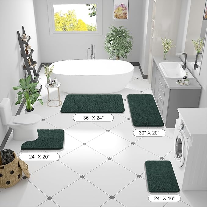 OLANLY Bathroom Rugs 30x20, Extra Soft Absorbent Chenille Bath Rugs, Rubber Backing Quick Dry, Machine Washable Bath Mats for Bathroom Floor, Tub and Shower, Home Decor Accessories, Blackish Green