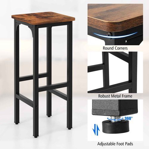 IFANNY Bar Stools Set of 2, 28" Bar Height Stools with Humanized Footrests & Metal Frame, Wood Counter Stool with Adjustable Foot Pads, Industrial Barstools for Kitchen Island, Dining Room (1)