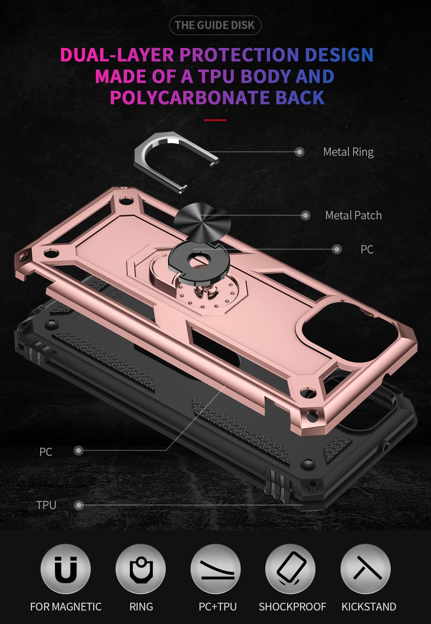 Dingxin Galaxy A03 Case, Samsung A03 Phone Case, [Military Grade] Metal Ring Stand Car Mount Shockproof Protective Case For Sams