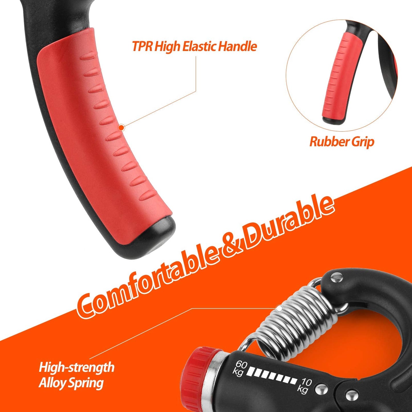 NIYIKOW Grip Strength Trainer, Hand Grip Strengthener, Grip Strengthener, Adjustable Resistance, Forearm Strengthener, Perfect for Musicians Athletes (Orange, 1 Pack)