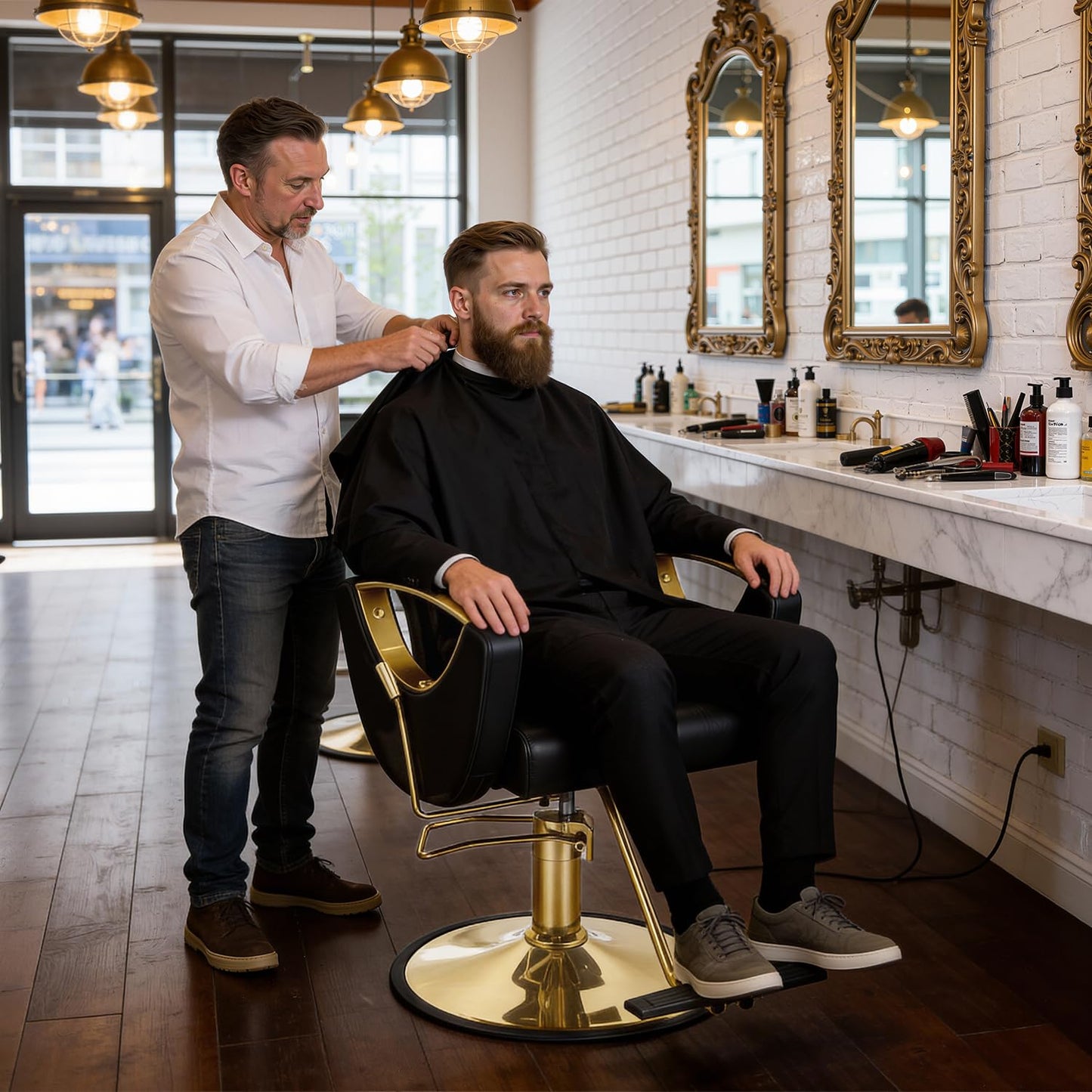 FDW Professional Salon Chair, Hydraulic Barber Chair with Reclining Backrest, Height Adjustable Salon Styling Chair with Headrest, Armrest & Footrest for Barber Shop, Tattoo & Spa