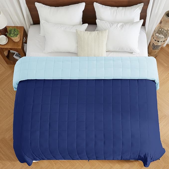 yescool Weighted Blanket for Adults (30 lbs, 88” x 104”, Navy & Blue) Cooling Heavy Blanket for Sleeping Perfect for 290-310 lbs, King Size Breathable Blanket with Premium Glass Bead