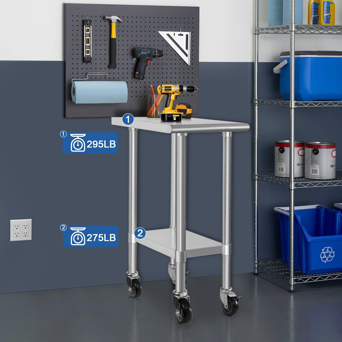 HARDURA Stainless Steel Commercial Table Prep & Work Table with Casters Heavy Duty Metal Table with Wheels NSF 430 24×15 Inches