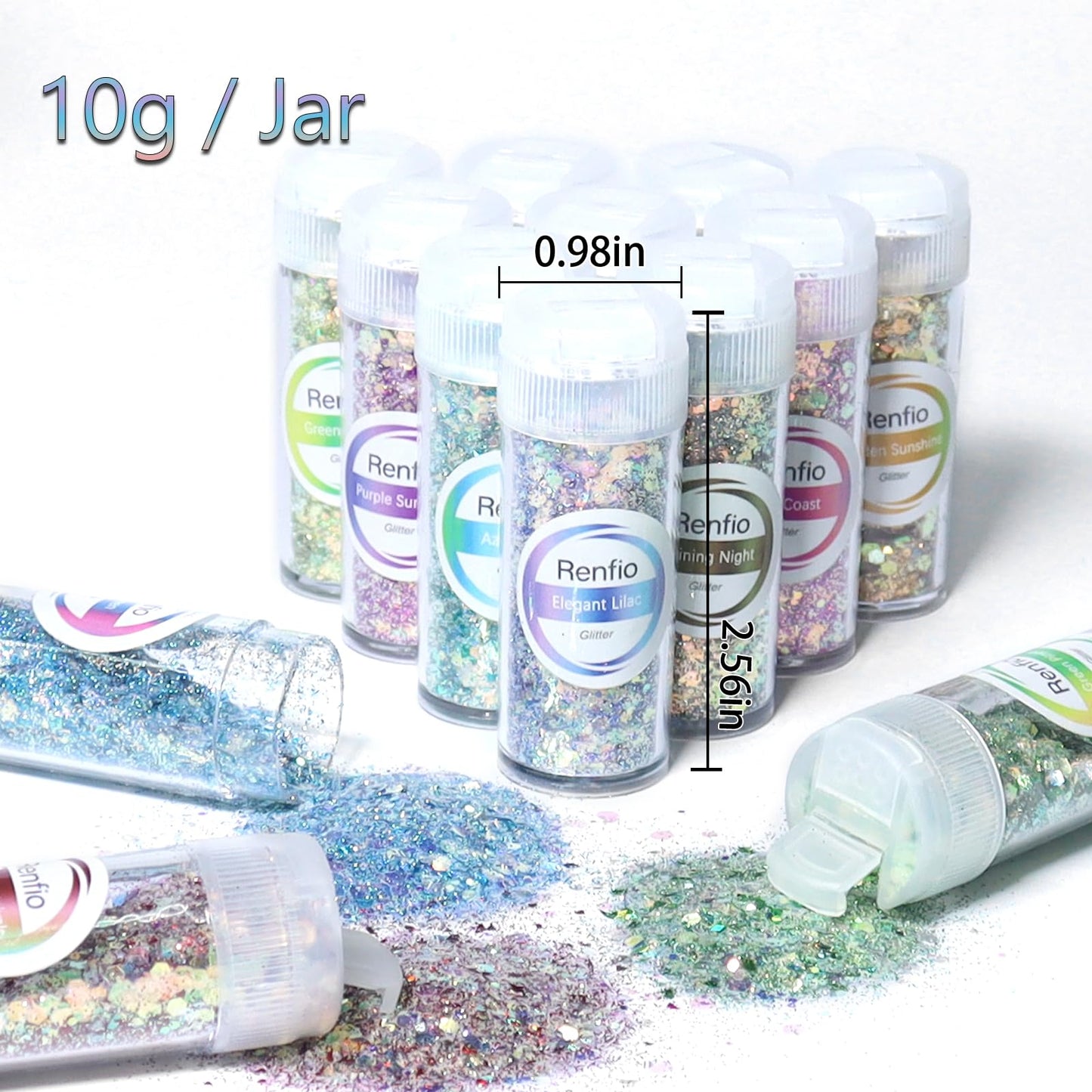 Renfio Opal Chunky Glitter Set - 16 Dreamy Amber Colors, 10g Each - Holographic Fine Glitter Mix, Iridescent Flakes for Snow Globe, Tumbler, Nail Art & DIY Crafts