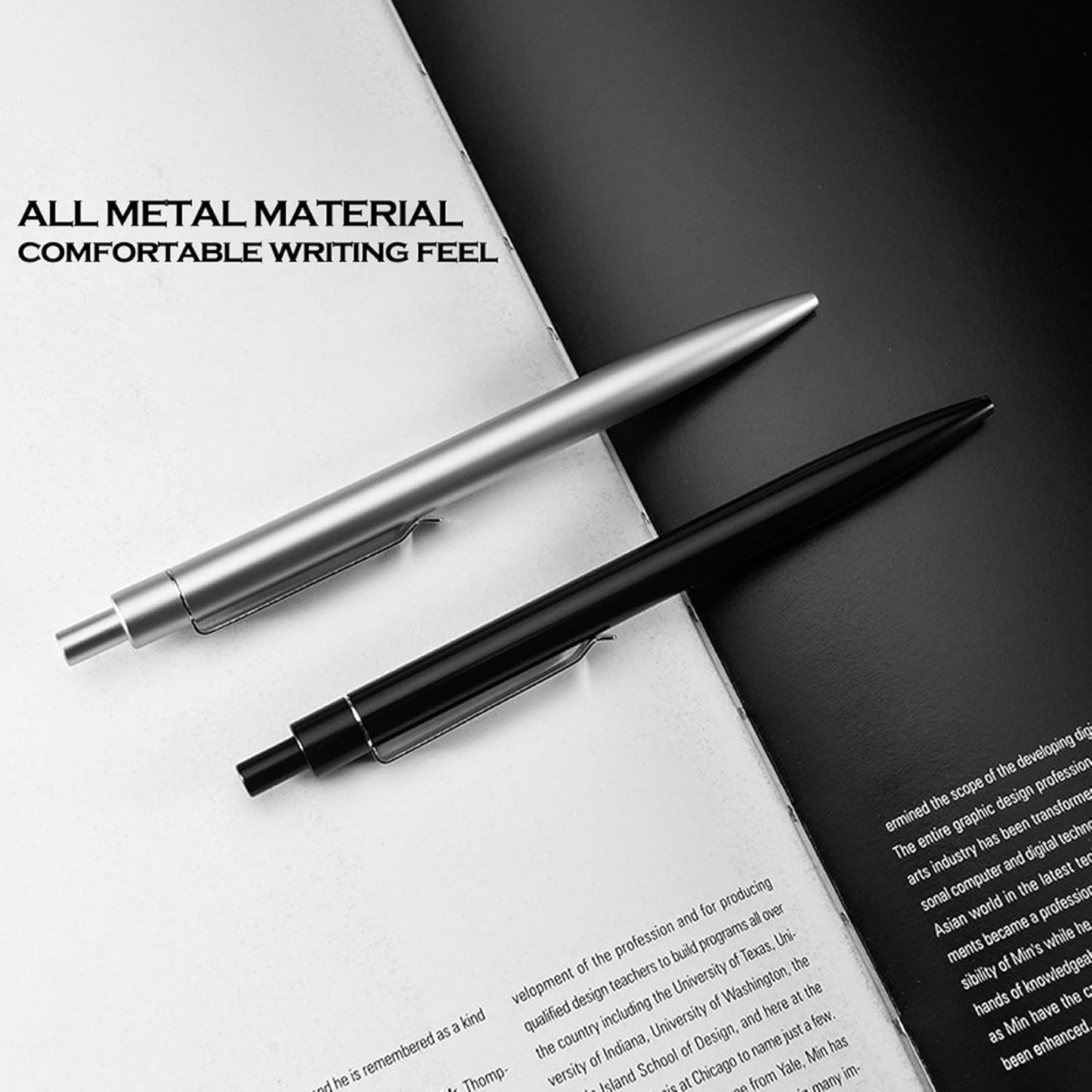 DUNBONG Black Metal Gel Pen, Gel Ink Ballpoint Pen, Black Ink, 0.5mm Retractable Ink Pen (Black)
