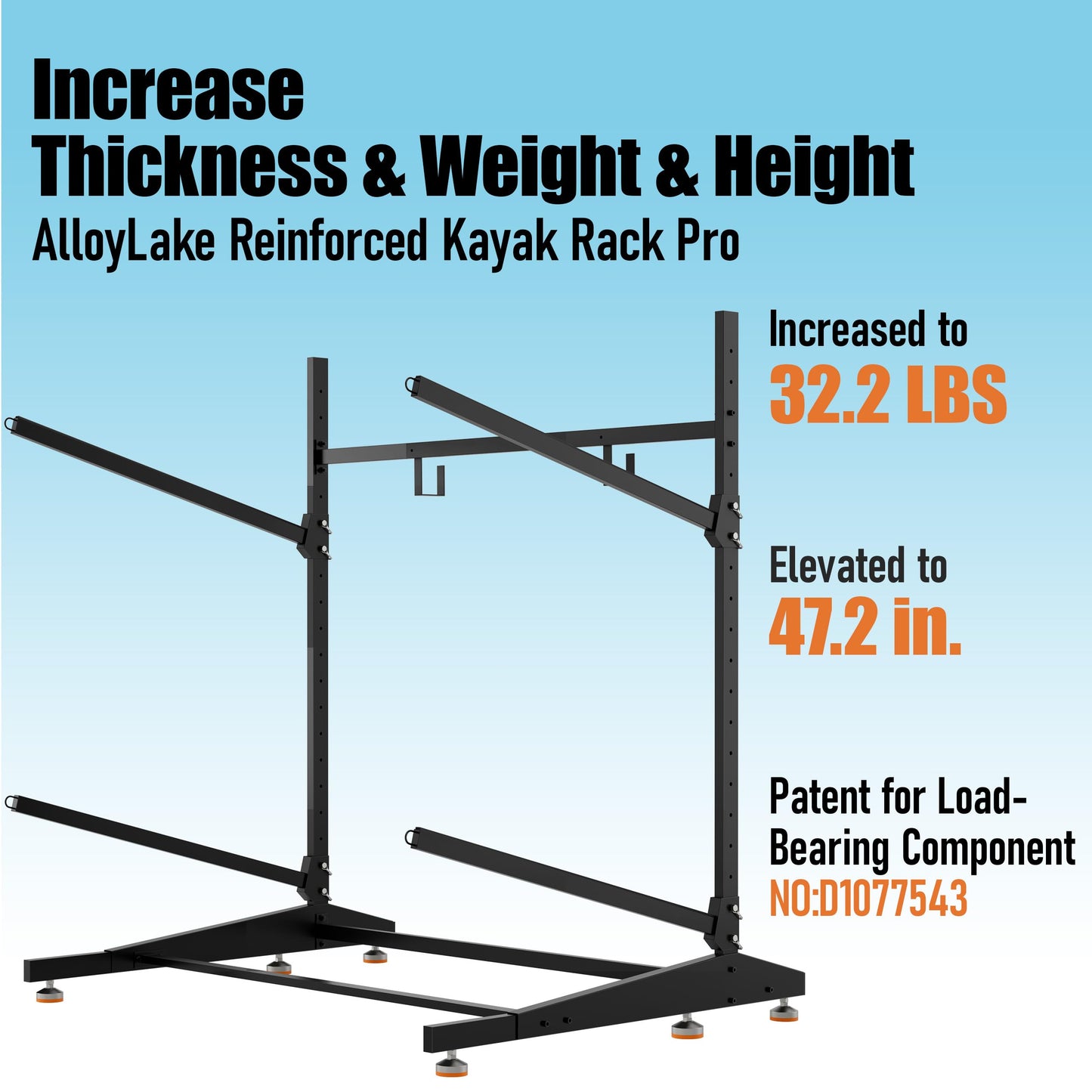 AlloyLake Kayak Rack Pro - Thickened & Reinforced Kayak Storage Rack - Freestanding Kayak and Canoe Rack - Adjustable Kayak Hanger - Kayak Stand for Indoor & Outdoor(Black, 2-Tier for 2 Kayaks)