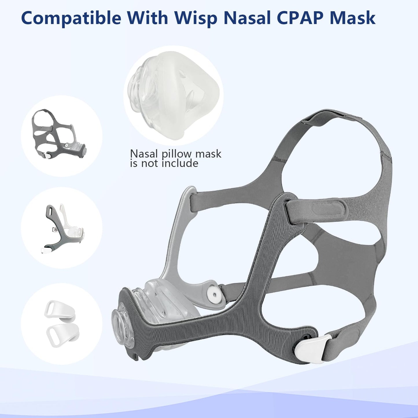 2 Packs Wisp CPAP Mask Headgear with Frame and Clips Compatible with Respironics Wisp Nasal CPAP/BiPAP Mask Size Standard – Gray