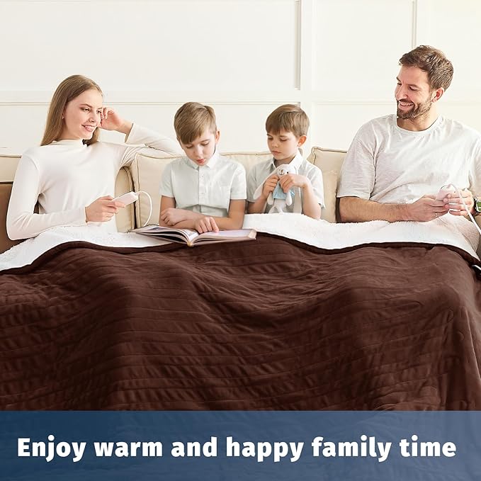 Heated Electric Blanket Queen Size - 84" x 90" Heating Blanket with Dual Control, 10 Heating Levels & 8 Hours Auto Off, Soft Warm Flannel Blanket, Christmas Birthday Gifts for Senior Grandma