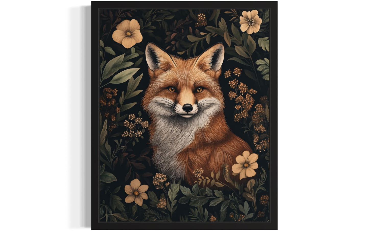 Red Fox Art Print Poster, William Morris Style Retro Mid Century Botanical Victorian Dark Academia Gothic Decor Gallery 10b (Red Fox, 8 x 10 inches, Unframed)