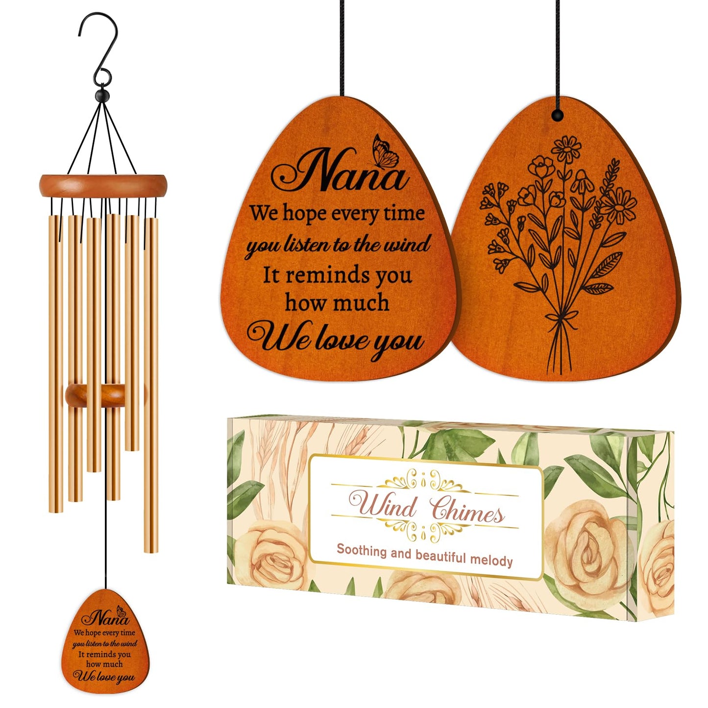 Nana Gifts, Birthday Gifts for Nana from Grandkids, Nana Wind Chimes, Best Grandma Present for Birthday Mother's Day Christmas Thanksgiving - with We Love You