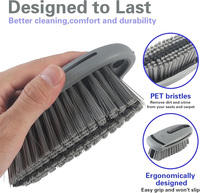 Carpet and Interior Cleaning Brushes, car wash Brush, Carpet Washing Brushes, Hard Bristle Detail Brushes, car and Home Interior Leather Brushes (Grey)
