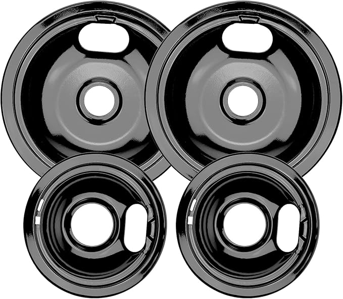 W10290350 W10290353 Black Porcelain Burner Drip Pans By AMI PARTS - Replacement for Whirl-pool Electric Range Cooktop - In...