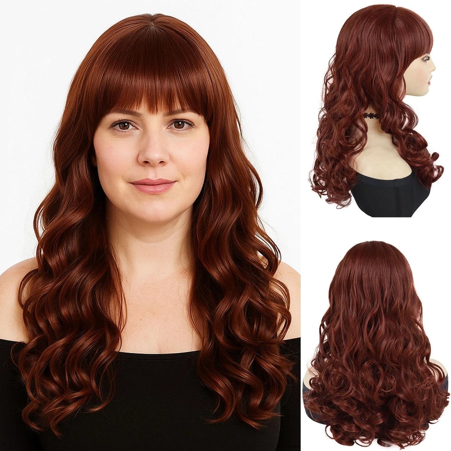 GNIMEGIL 18 inch 50s Bouffant Beehive Wig Women Cosplay Long Wavy Synthetic Hair Copper Wigs for Married Housewife Big Red Vinta