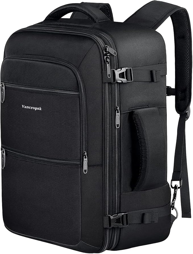 Vancropak Carry On Backpack, 45L Expandable Extra Large Travel Backpack, Flight Approved Water Resistant Luggage Suitcase ...