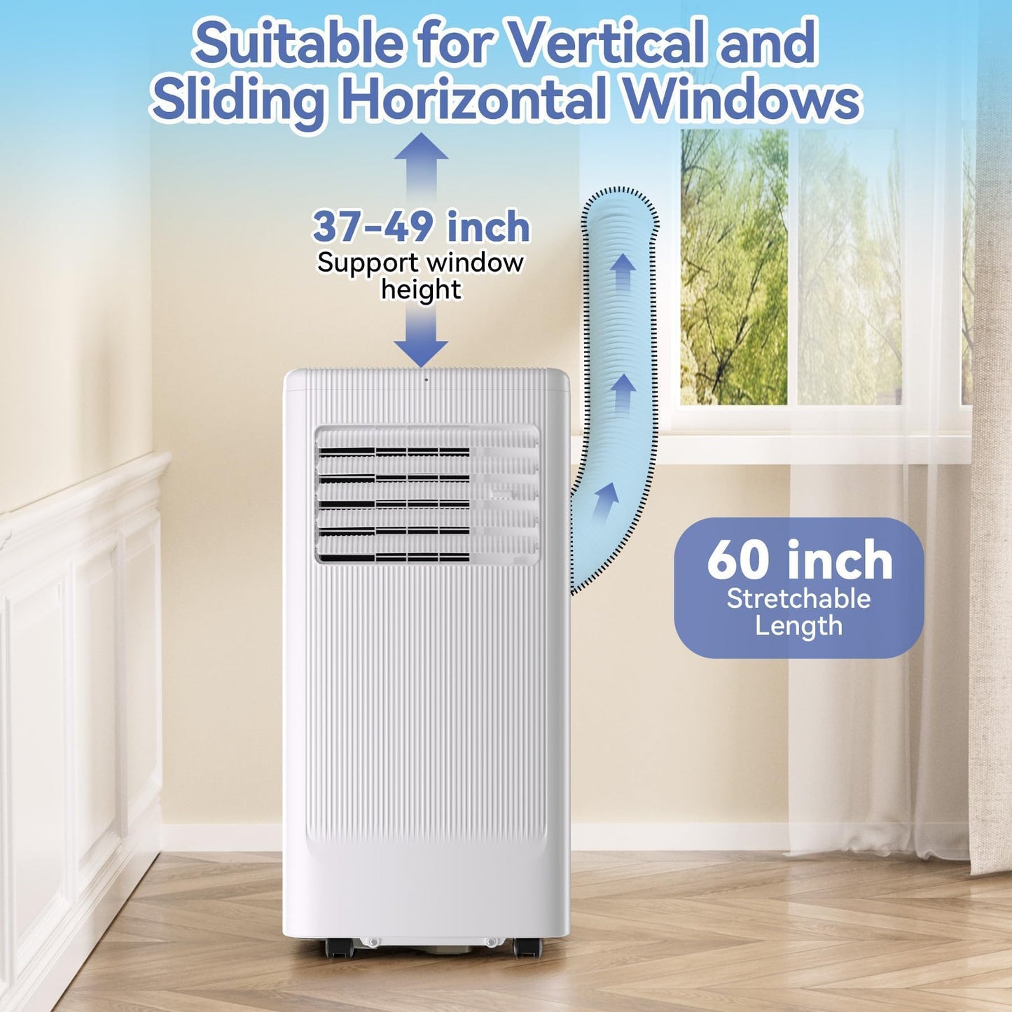 10,000 BTU Portable Air Conditioners, 4-in-1 Cool, Fan, Dehumidifier, Sleep, Covers Up to 450 Sq.Ft, 24H Timer, Remote, Easy Install for Bedroom, Living Room, Basement, Workspace
