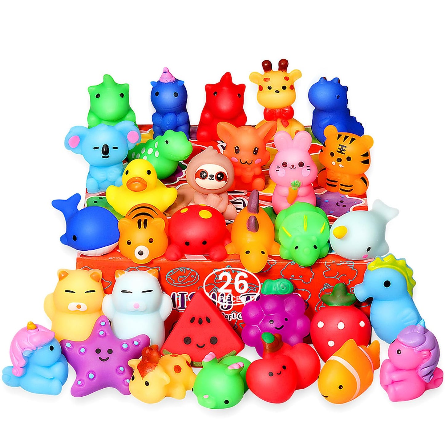 nobasco Squishies, 26 Pack Mochi Squishy Toys - Kawaii Cat Squishys Slow Rising Animals - Party Favors, Goodie Bag, Birthday Gifts, Mini Squishies Stress Reliever Toy