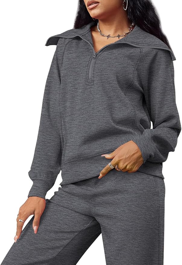 XIEERDUO Lounge Sets For Women 2025 Half Zip Sweatshirt And Wide Leg Sweatpant 2 Piece Outfits Sweatsuit Tracksuit