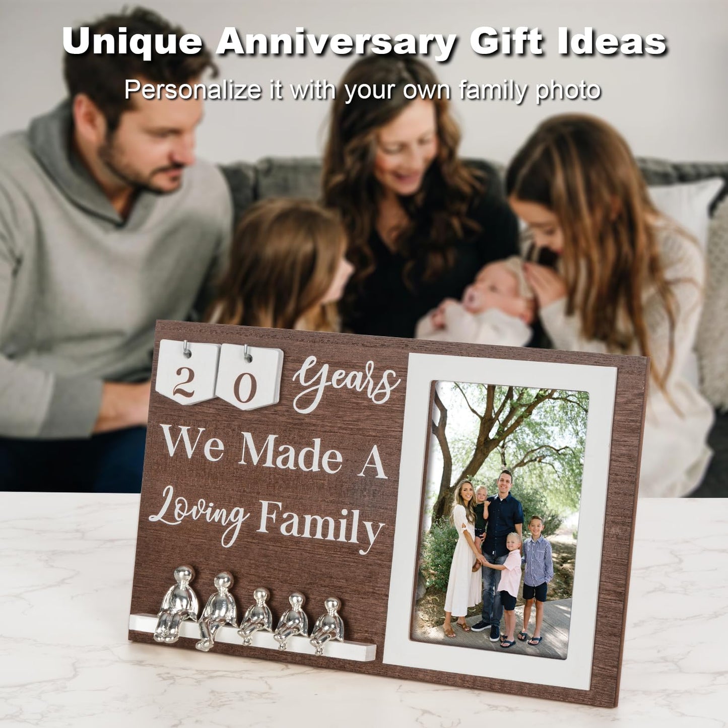 BESZONE Anniversary Idea for Wife Gifts, 10th Year Wedding Anniversaries Tin Gift for Couples Him Her Husband, Aluminum Sculptures Family Tree Picture Frame Keepsake Decor Sculptures DIY Personalized