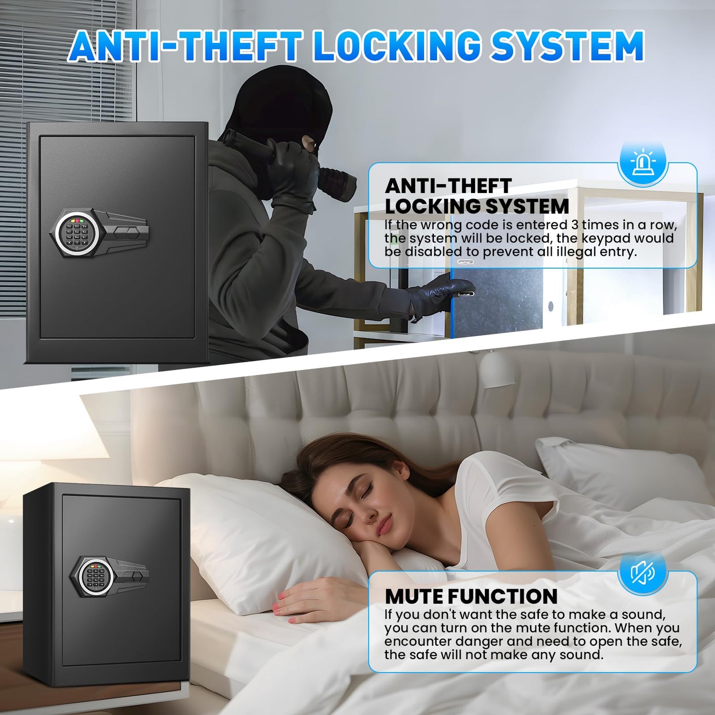 Karbeen 2.0 Cub Ft Safe Box, Steel Security Safe and Lock Box with Backlit Touch Screen Keypad, Dual Alarm System, Mute Function and LED Light for Home Office