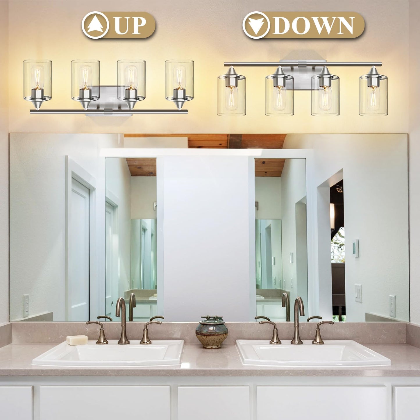 XPEHK 4-Light Bathroom Light Fixtures,Brushed Nickel Vanity Lighting Fixtures,Modern Wall Lighting Sconces for Mirror Bedroom Living Room Vanity Table Hallway