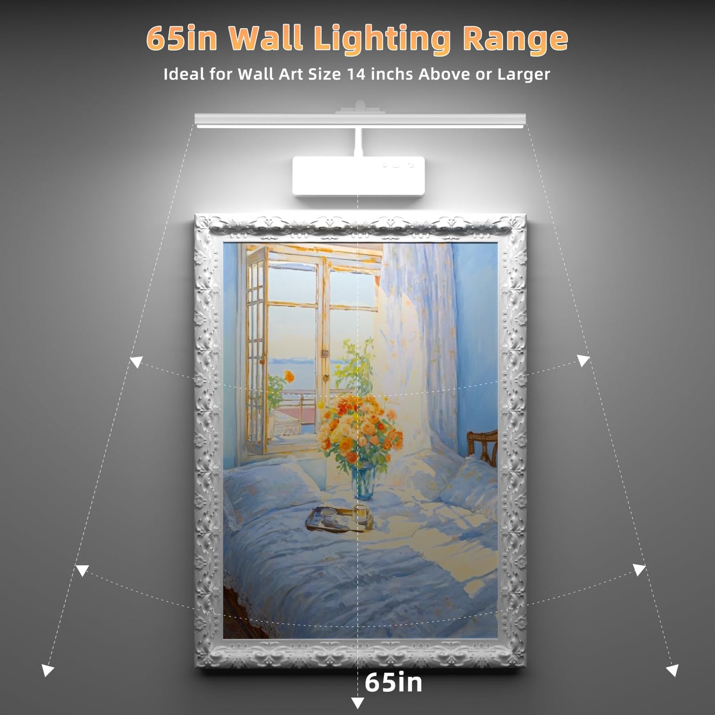 Lightbiz Picture Light, 15.35inch 5400mAh Rechargeable Picture Lights for Wall Battery Operated Wall Lights with Remote, 3 Colors Paintings Light Dimmable Art Light for Artwork, Gallery (White)