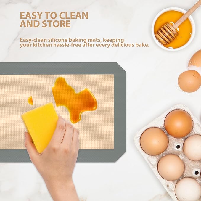 Silicone Baking Mat, Reusable Silicone Oven Baking Sheet, Heat Resistant Nonstick Food Safe Baking Mat for Cookie, Bread, Pastry (Pack of 3) (Gray)