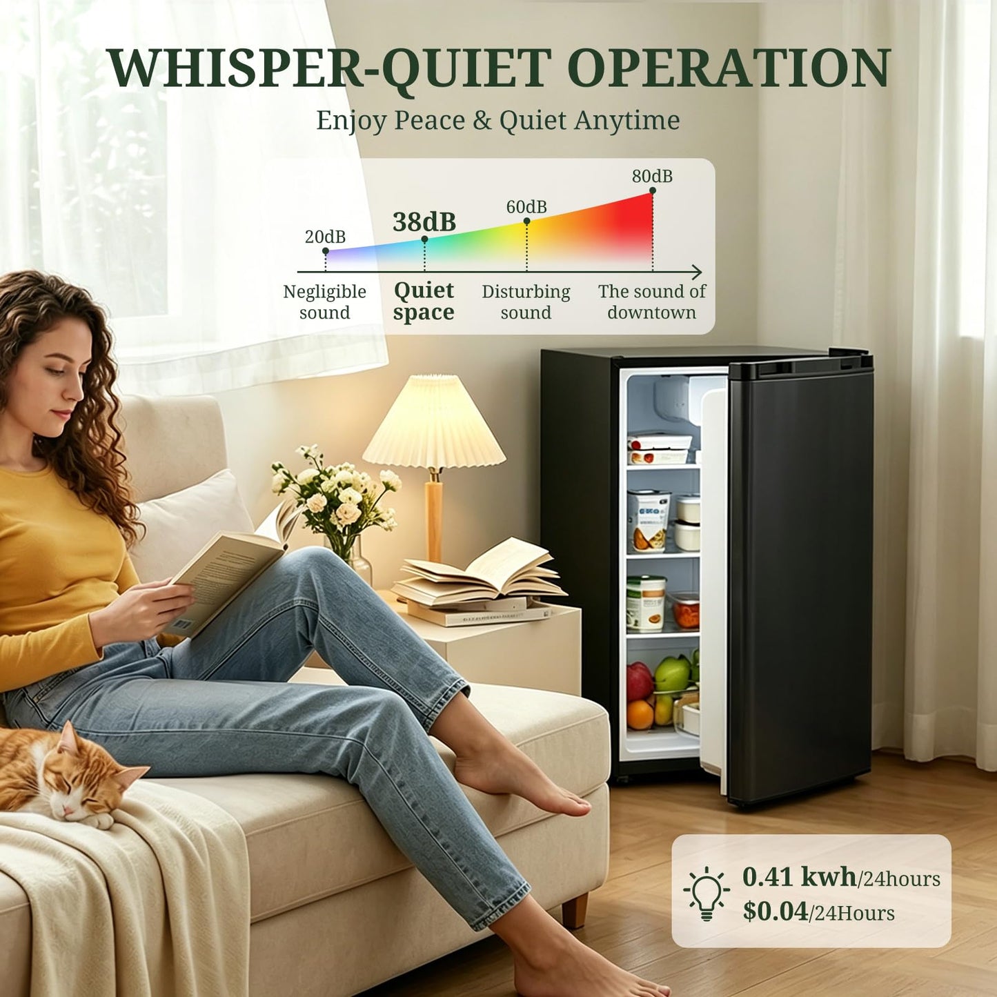 Mini Fridge with Freezer, 3.2 Cu.Ft Compact Single Door Refrigerator with Adjustable Thermostat, Low Noise & Energy Efficient (0.41kWh/Day), Small Fridge for Bedroom, Dorm, Office, Apartment (Black)