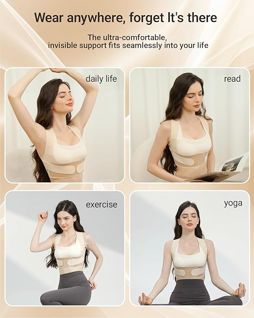 Hypoke® Premium Fabric Upper Back Brace Posture Corrector for Women, Kinetic Support Back Straightener Posture Brace for Women，Barely There Design For Office Professionals(Small
