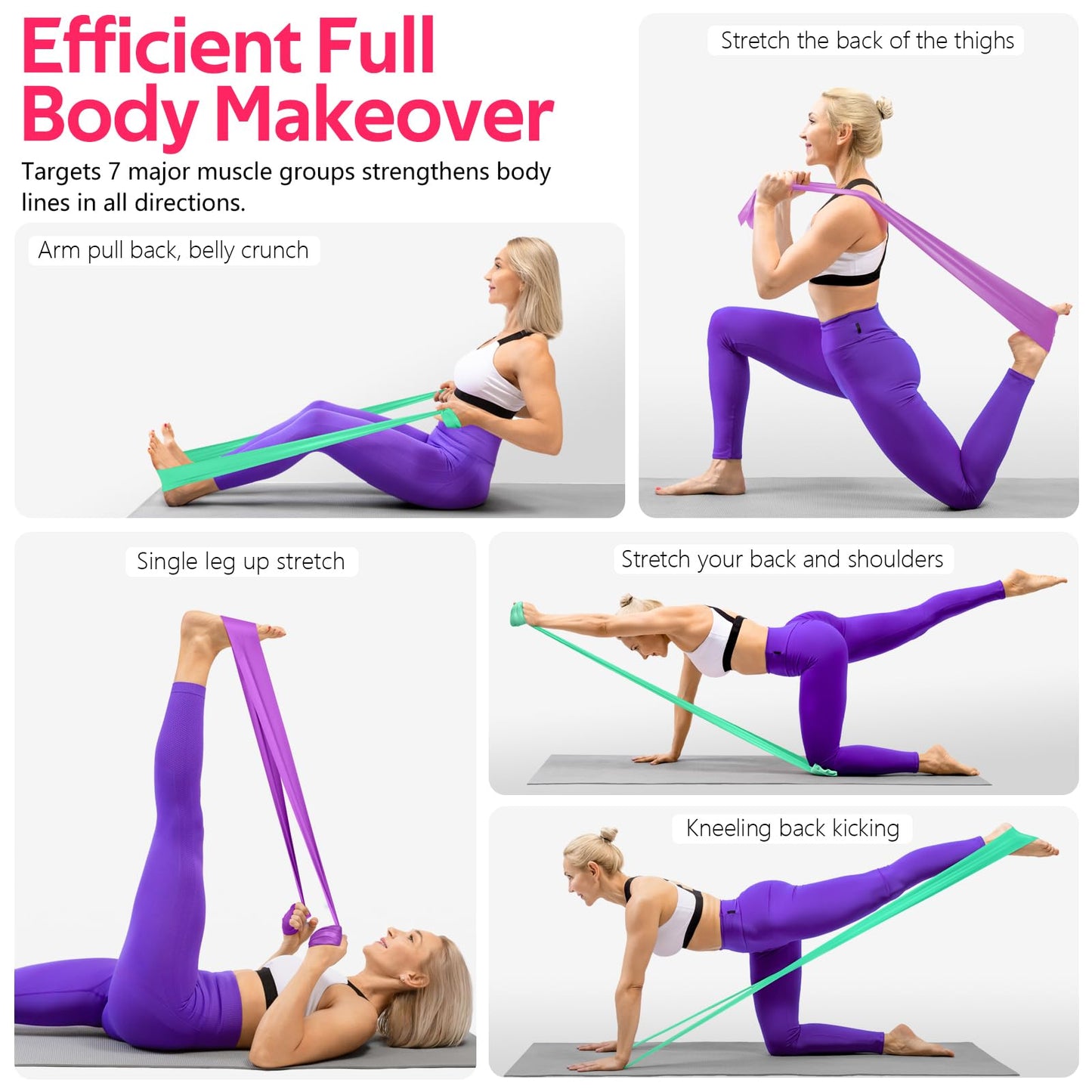 Resistance Bands for Working Out, Exercise Bands for Physical Therapy, Stretch, Recovery, Pilates, Rehab, Strength Training and Yoga Starter Set