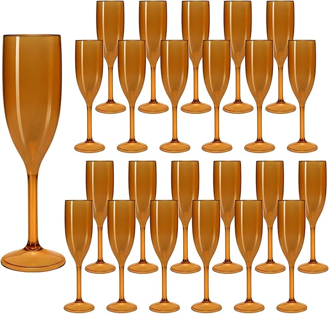 LEYIQU Amber Champagne Flutes Set of 24, Plastic Champagne Glasses for Wedding,Reusable Acrylic Goblets for Valentine’s Da...