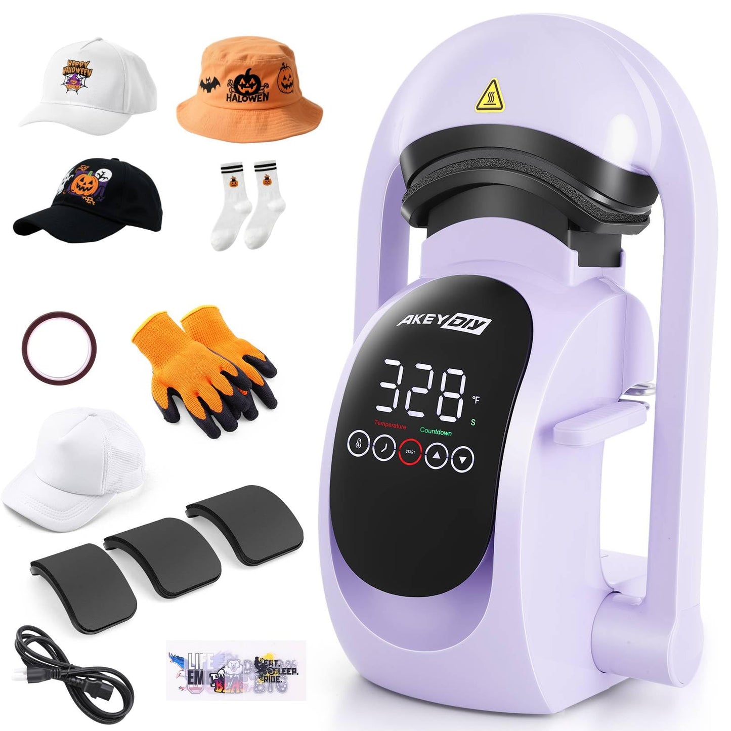 AKEYDIY 3-in-1 Auto Cap Heat Press Machine, Hat Heat Press with 3pcs Replaceable Heating Pads, Automatic Release&Press Large Touchscreen Digital Control Panel, DIY Sublimation Caps T-Shirts Bags