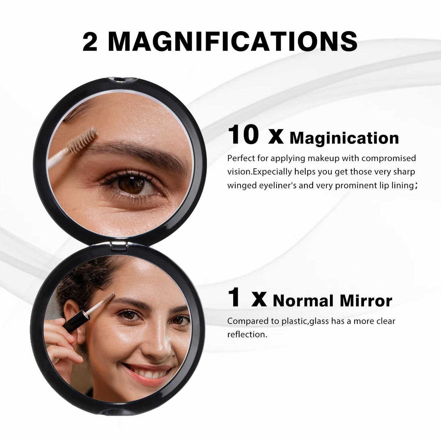 Supertina Mirror Compact for Purses, Distortion Free Maginfying Travel Mirror, 1x and 10x Magnification for Aging Eyes, Applying