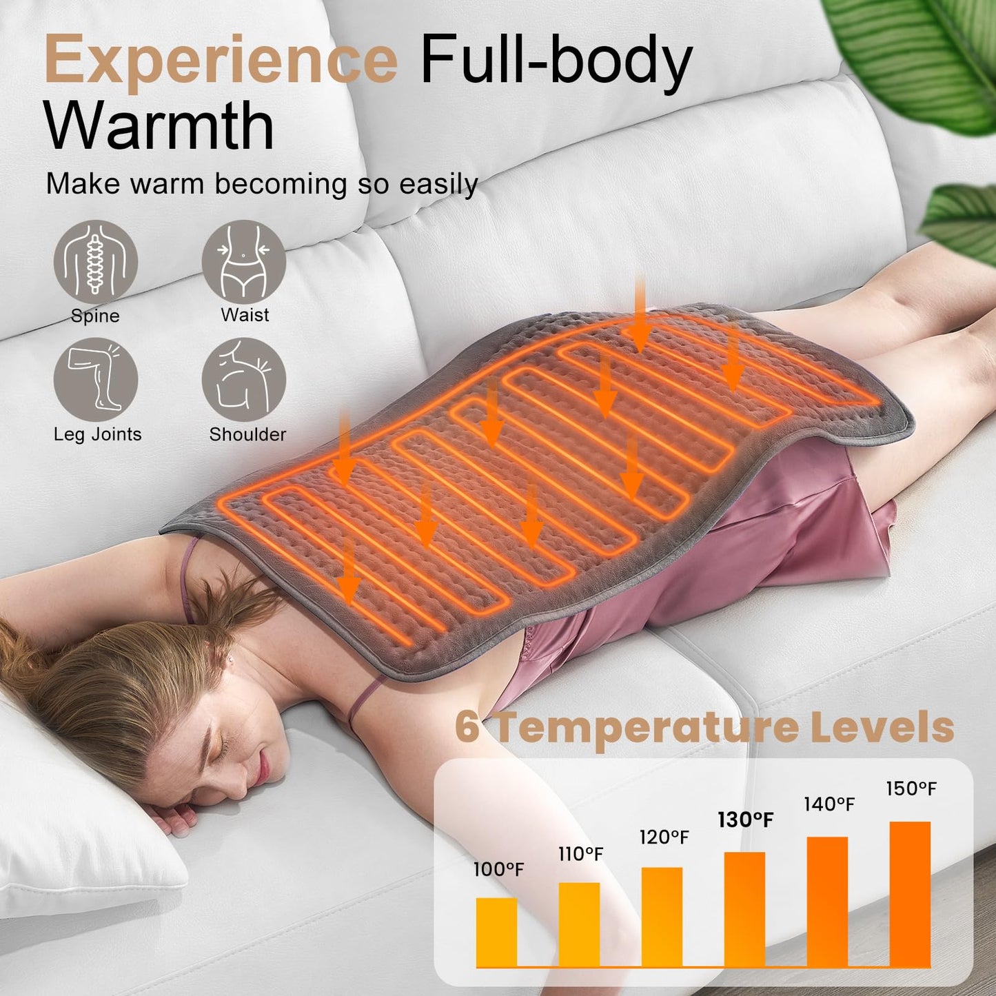 VAAGHANM Heating Pad: 33 x 17 inches Electric Heating Pad for Back - Extra Large Heat Pad for Shoulder/Neck/Knee/Arms - Upgraded 6 Timer & 6 Temperature Controller -Gift for Women