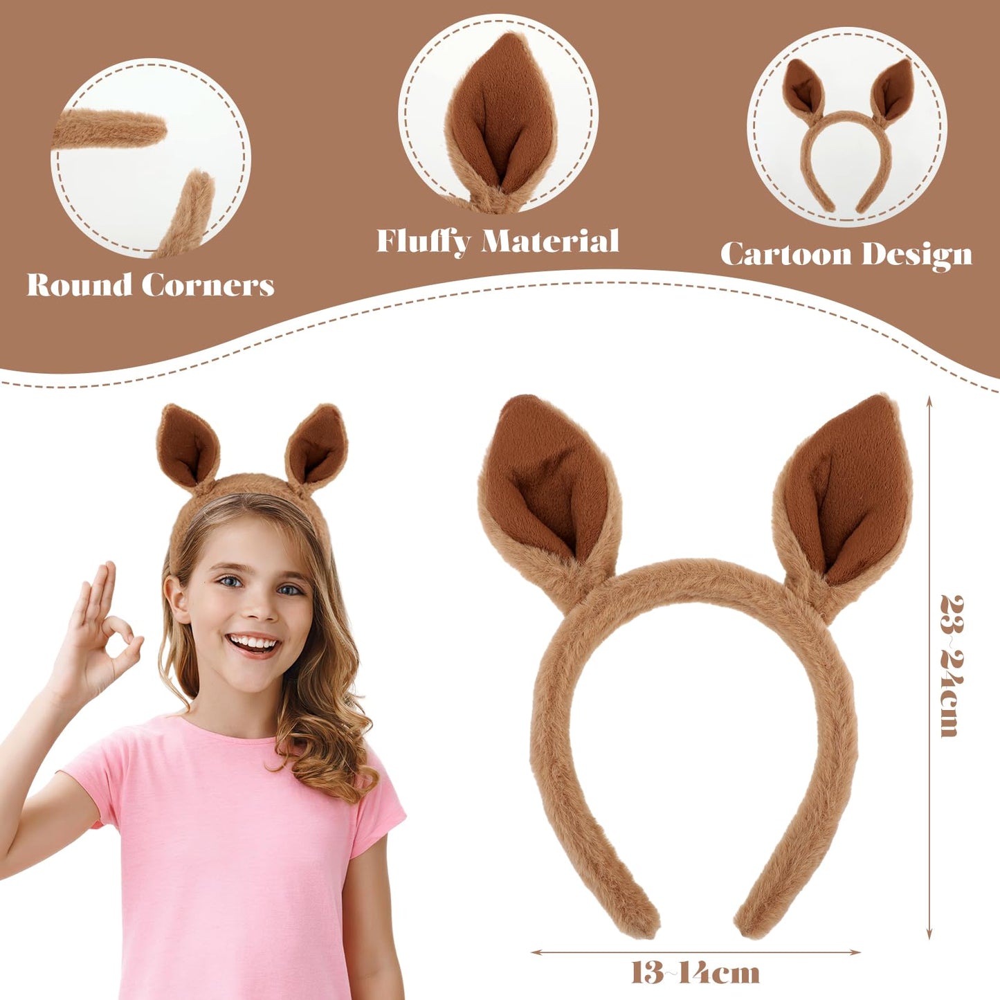 Sibba Kangaroo Headband Cute Hat Ears Headbands Animal Caps Makeup Hairband Costumes Hair Accessorie Fit Women, Party, Washing F