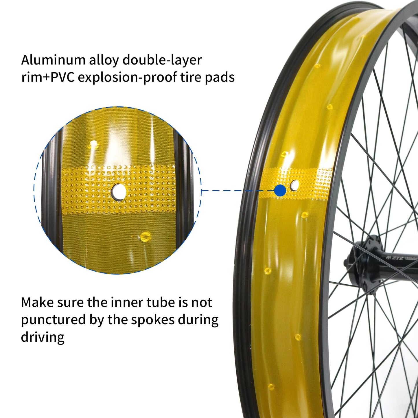 ZTZ 20/26 x 4.0 inch Fat Tire Bike Front Wheel, Aluminum Alloy Bike Rim, 36H High-Strength Fat Bike Wheelset, 135mm Hub, 9mm Quick Release, Disc Brake, Perfect for Snow, Beach, eBikes (26 * 4.0 inch)